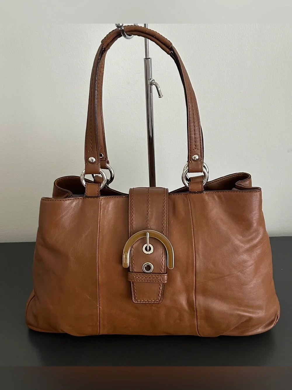 Coach Soho Buckle Cognac Brown Leather Tote Shoulder Carryall Bag